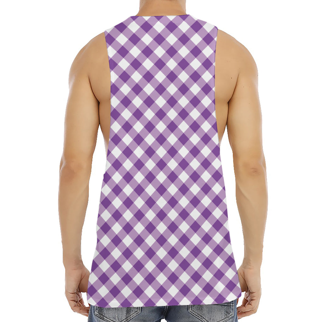 Violet And White Gingham Pattern Print Men's Muscle Tank Top