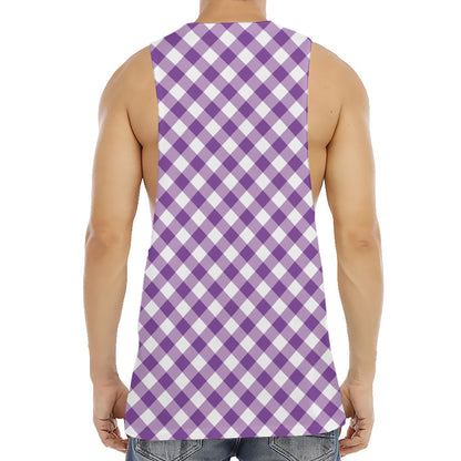 Violet And White Gingham Pattern Print Men's Muscle Tank Top