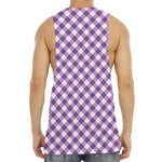 Violet And White Gingham Pattern Print Men's Muscle Tank Top