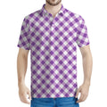 Violet And White Gingham Pattern Print Men's Polo Shirt
