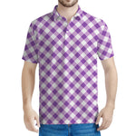 Violet And White Gingham Pattern Print Men's Polo Shirt