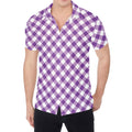 Violet And White Gingham Pattern Print Men's Shirt