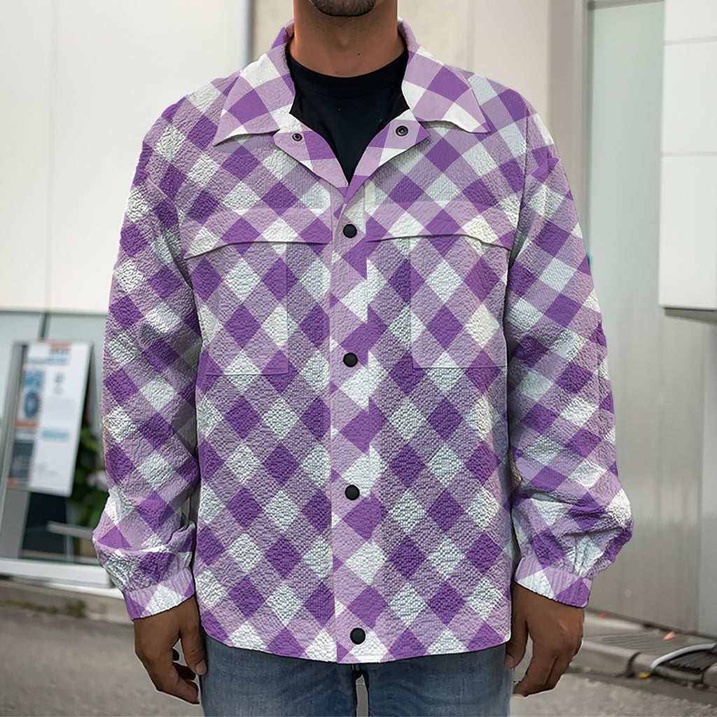 Violet And White Gingham Pattern Print Men's Shirt Jacket