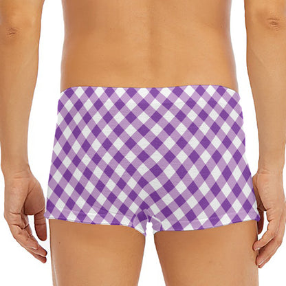 Violet And White Gingham Pattern Print Men's Short Boxer Briefs
