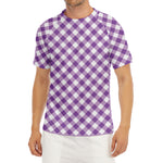 Violet And White Gingham Pattern Print Men's Short Sleeve Rash Guard