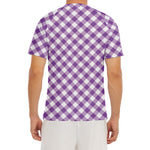 Violet And White Gingham Pattern Print Men's Short Sleeve Rash Guard