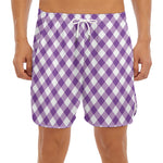 Violet And White Gingham Pattern Print Men's Split Running Shorts