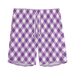 Violet And White Gingham Pattern Print Men's Sports Shorts