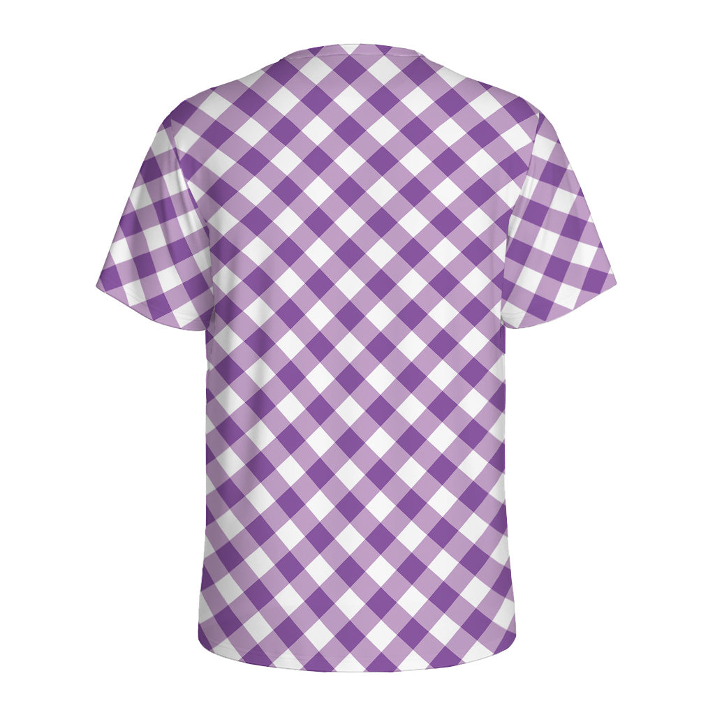 Violet And White Gingham Pattern Print Men's Sports T-Shirt