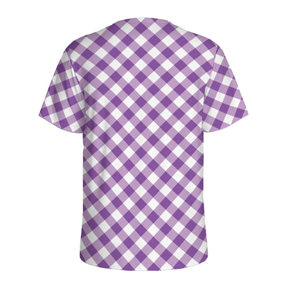 Violet And White Gingham Pattern Print Men's Sports T-Shirt
