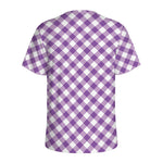 Violet And White Gingham Pattern Print Men's Sports T-Shirt