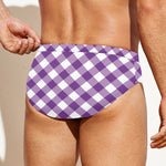 Violet And White Gingham Pattern Print Men's Swim Briefs