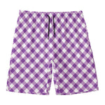 Violet And White Gingham Pattern Print Men's Swim Trunks