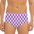 Violet And White Gingham Pattern Print Men's Triangle Swim Briefs