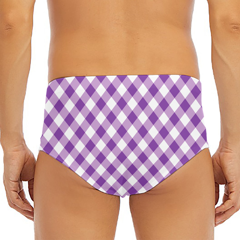 Violet And White Gingham Pattern Print Men's Triangle Swim Briefs