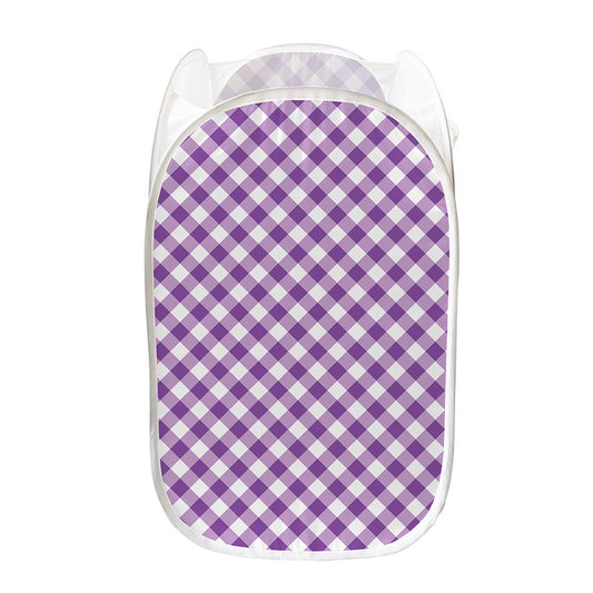 Violet And White Gingham Pattern Print Mesh Laundry Hamper