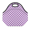 Violet And White Gingham Pattern Print Neoprene Lunch Bag