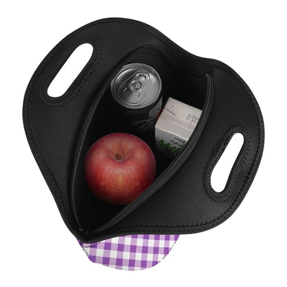 Violet And White Gingham Pattern Print Neoprene Lunch Bag