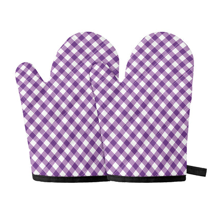 Violet And White Gingham Pattern Print Oven Mitts