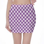 Violet And White Gingham Pattern Print Pencil Mini Skirt