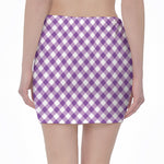 Violet And White Gingham Pattern Print Pencil Mini Skirt