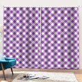 Violet And White Gingham Pattern Print Pencil Pleat Curtains