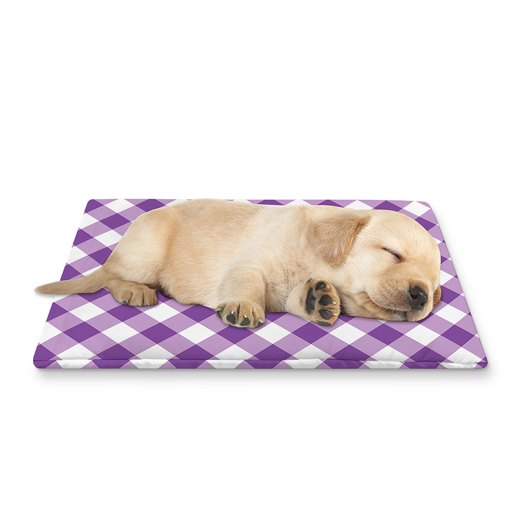Violet And White Gingham Pattern Print Pet Cooling Mat Cover