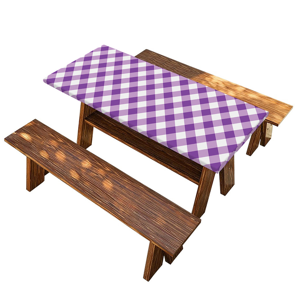 Violet And White Gingham Pattern Print Picnic Table Cover