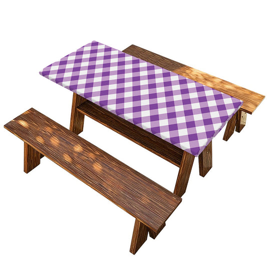 Violet And White Gingham Pattern Print Picnic Table Cover