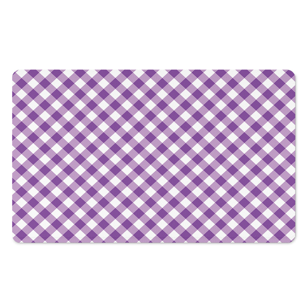 Violet And White Gingham Pattern Print Polyester Doormat