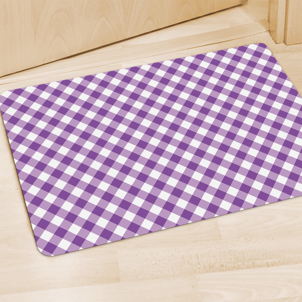 Violet And White Gingham Pattern Print Polyester Doormat
