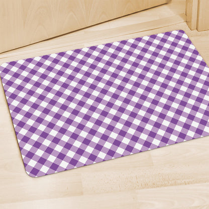 Violet And White Gingham Pattern Print Polyester Doormat