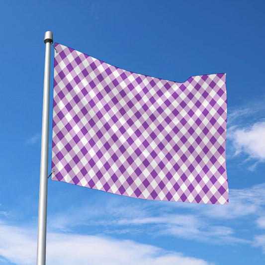 Violet And White Gingham Pattern Print Polyester Flag