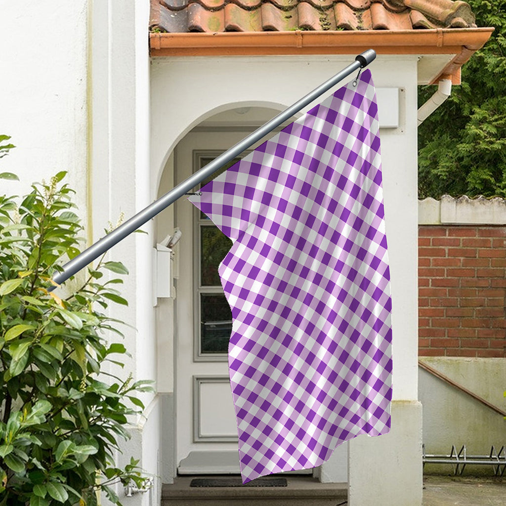 Violet And White Gingham Pattern Print Polyester Flag