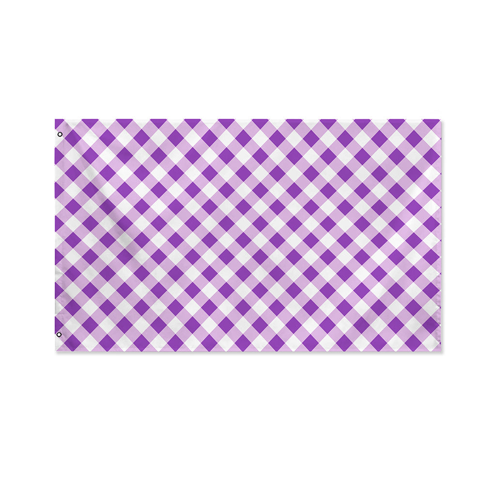 Violet And White Gingham Pattern Print Polyester Flag