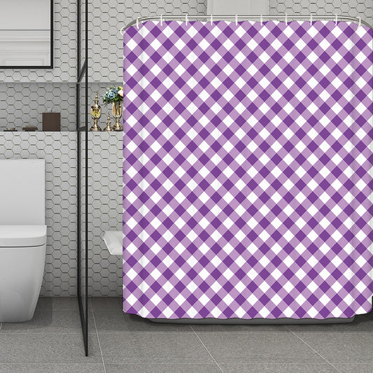 Violet And White Gingham Pattern Print Polyester Shower Curtain