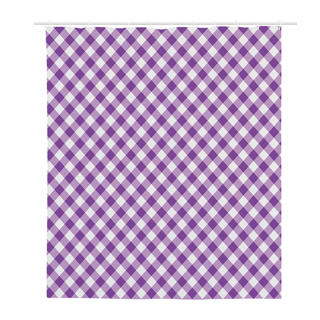 Violet And White Gingham Pattern Print Polyester Shower Curtain