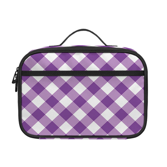 Violet And White Gingham Pattern Print Portable Lunch Bag