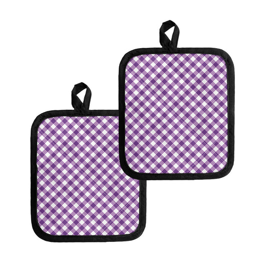Violet And White Gingham Pattern Print Pot Holders