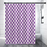 Violet And White Gingham Pattern Print Premium Shower Curtain