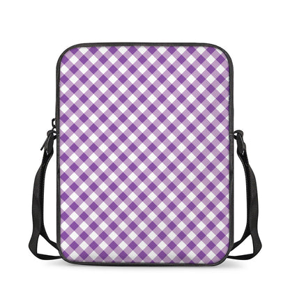 Violet And White Gingham Pattern Print Rectangular Crossbody Bag