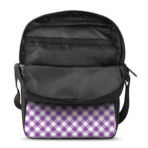 Violet And White Gingham Pattern Print Rectangular Crossbody Bag