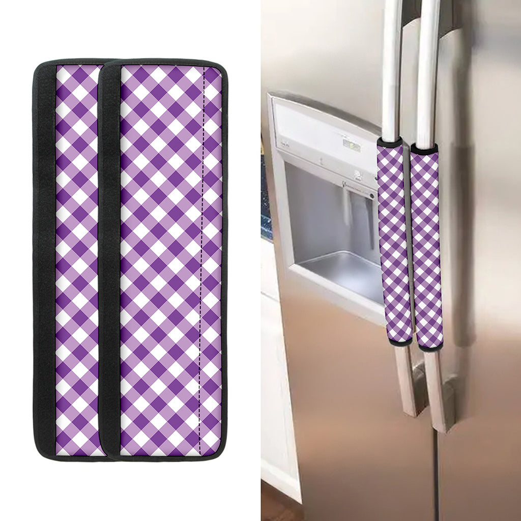 Violet And White Gingham Pattern Print Refrigerator Handle Covers
