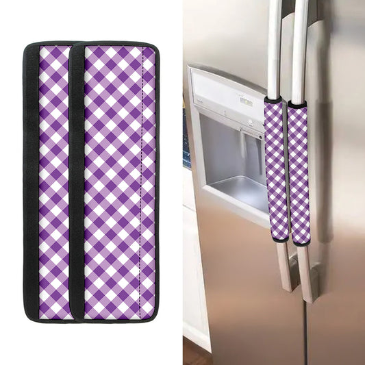 Violet And White Gingham Pattern Print Refrigerator Handle Covers
