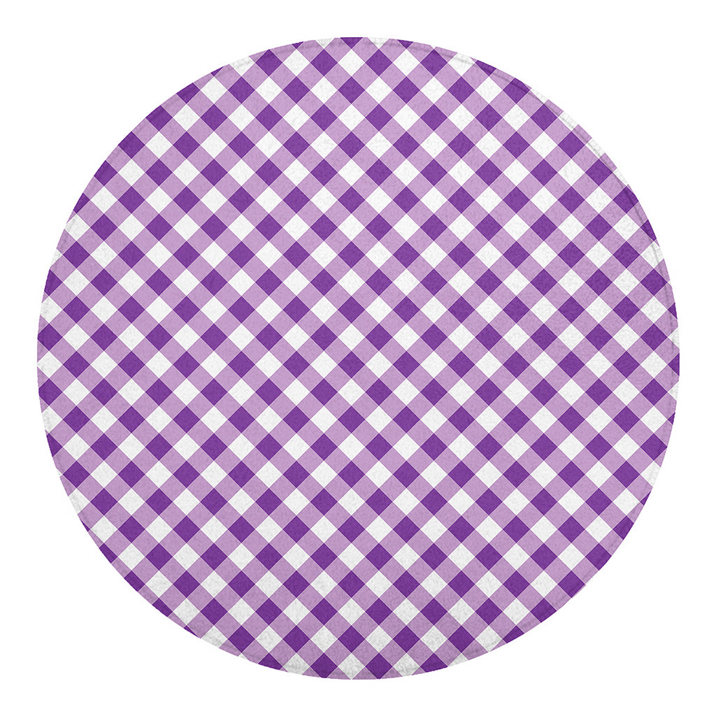 Violet And White Gingham Pattern Print Round Blanket
