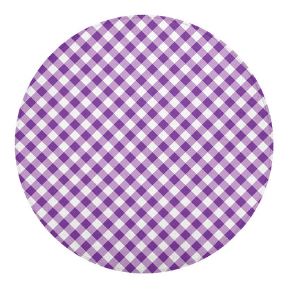 Violet And White Gingham Pattern Print Round Blanket