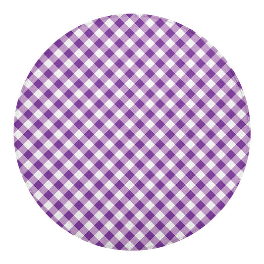 Violet And White Gingham Pattern Print Round Blanket