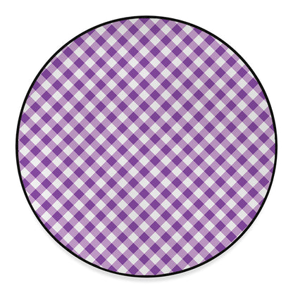 Violet And White Gingham Pattern Print Round Floor Mat