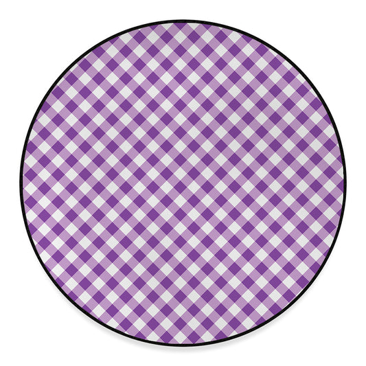 Violet And White Gingham Pattern Print Round Floor Mat