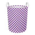 Violet And White Gingham Pattern Print Round Laundry Basket